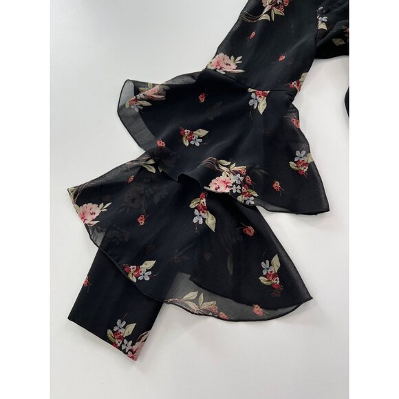 Zara Basic Size XS Floral Sheer Blouse Black Ruffle Bell Sleeve Fairygoth - Picture 9 of 10